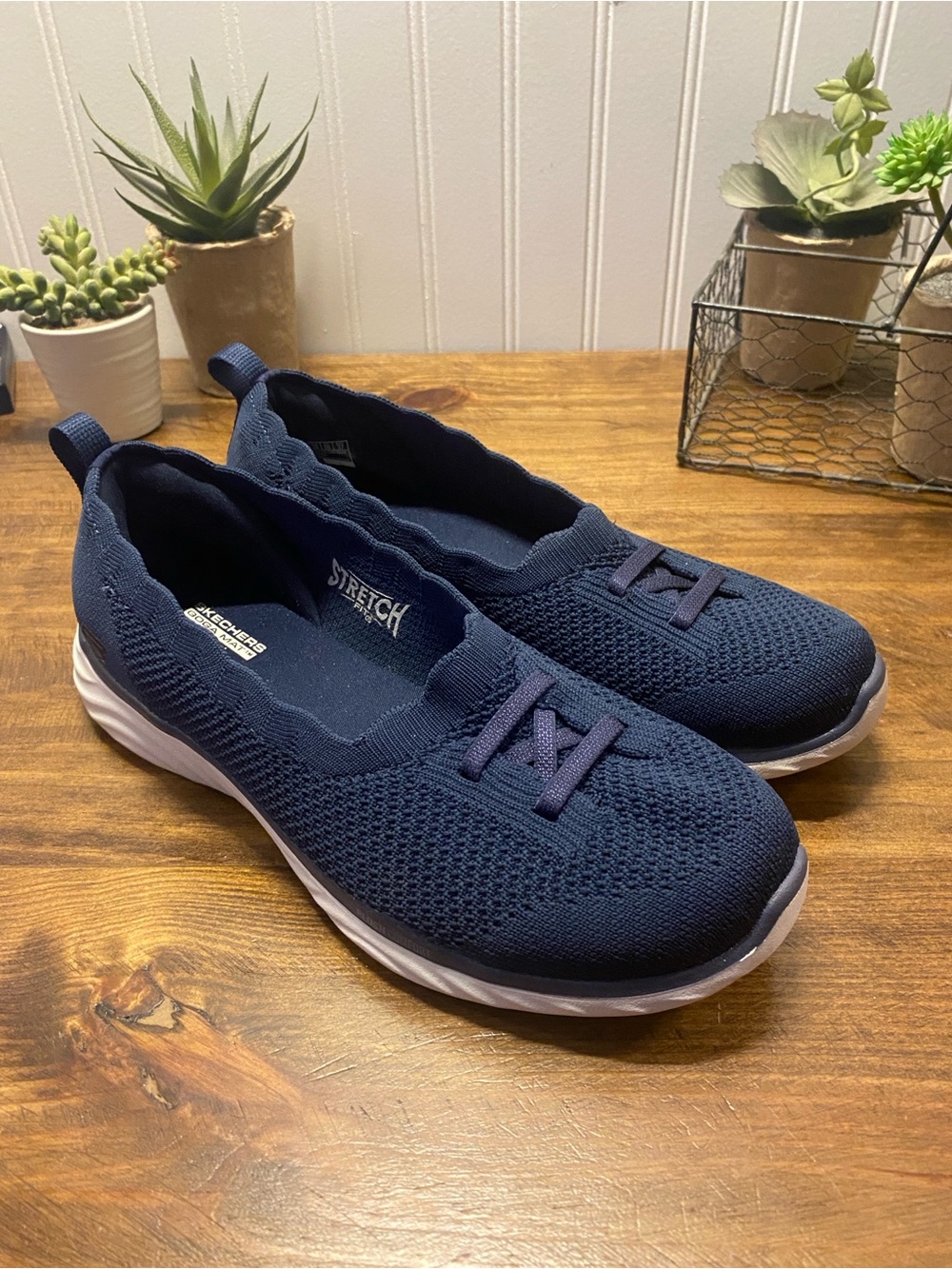 Skechers - Navy Stretch Knit Slip-On Walking Shoes - Women’s Size 8